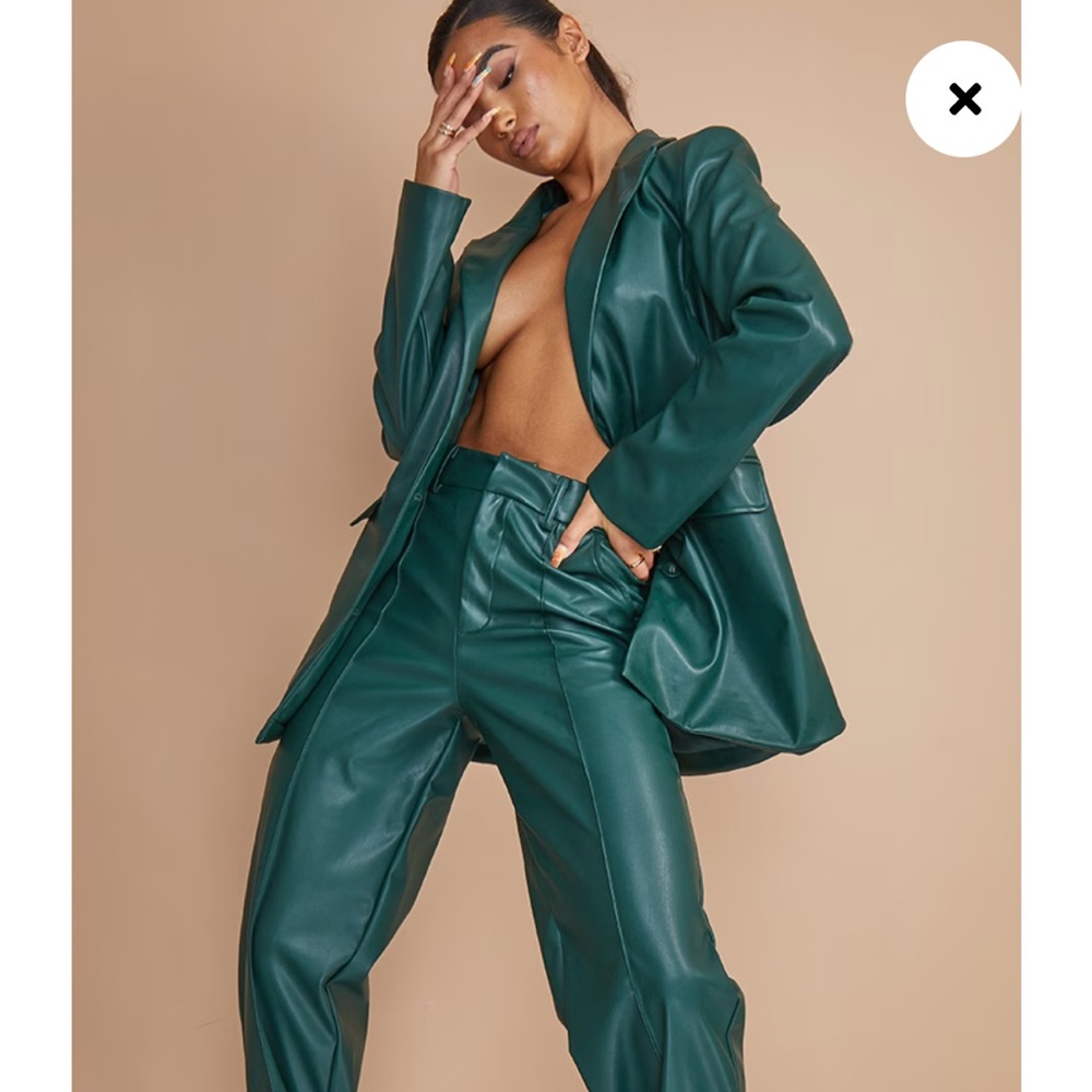 Faux deep green blazer set